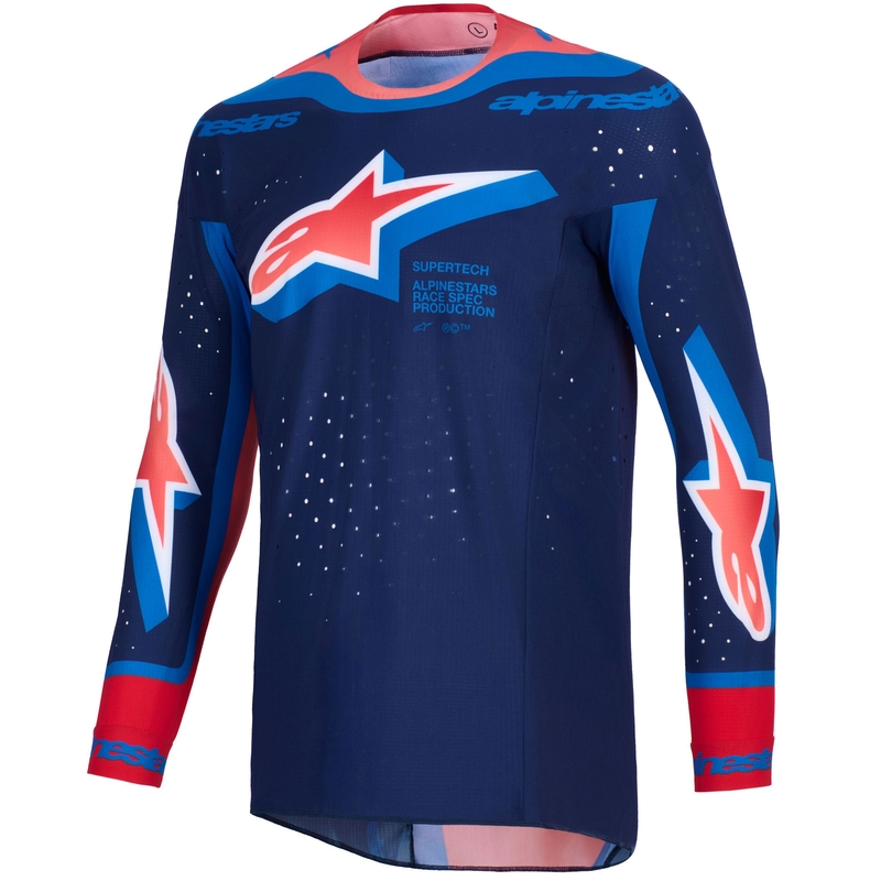 Tricou motocross Alpinestars Supertech Vista albastru închis-coral-cobalt