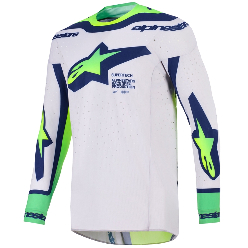 Tricou motocross Alpinestars Supertech Vista gri deschis-galben fluo-verde-albastru-roz
