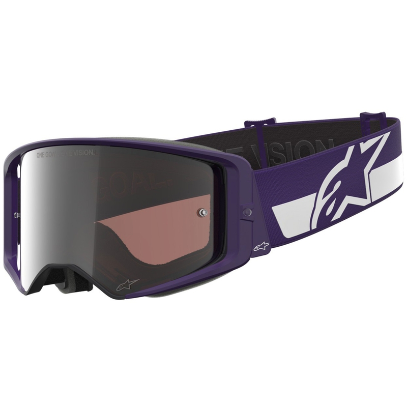 Ochelari motocross Alpinestars Supertech Vision Hunta96 XXV violet-alb cu plexiglas argintiu oglindă