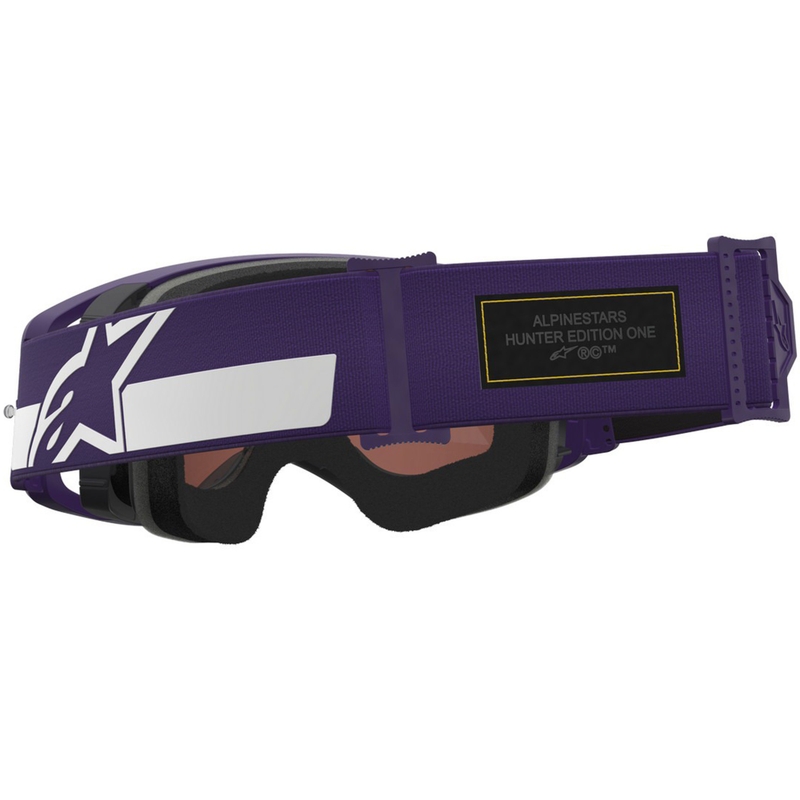 Ochelari motocross Alpinestars Supertech Vision Hunta96 XXV violet-alb cu plexiglas argintiu oglindă