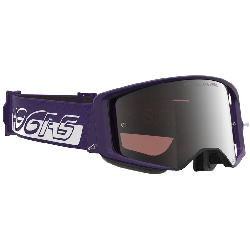 Ochelari motocross Alpinestars Supertech Vision Hunta96 XXV violet-alb cu plexiglas argintiu oglindă