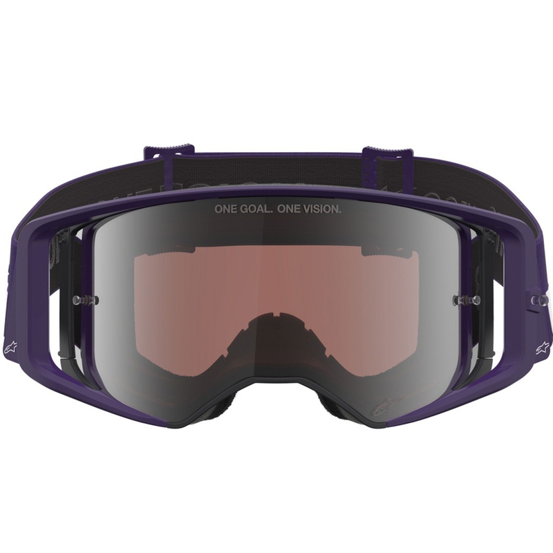 Ochelari motocross Alpinestars Supertech Vision Hunta96 XXV violet-alb cu plexiglas argintiu oglindă