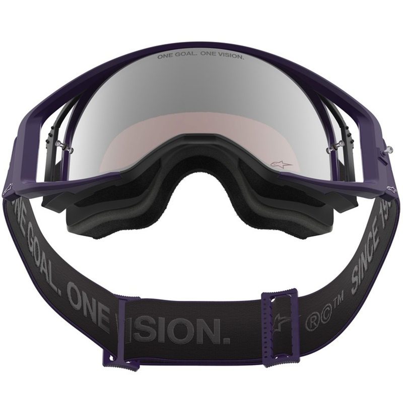 Ochelari motocross Alpinestars Supertech Vision Hunta96 XXV violet-alb cu plexiglas argintiu oglindă