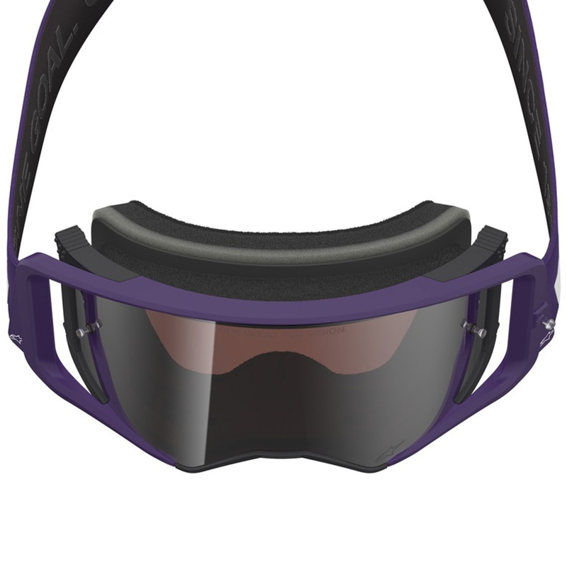 Ochelari motocross Alpinestars Supertech Vision Hunta96 XXV violet-alb cu plexiglas argintiu oglindă