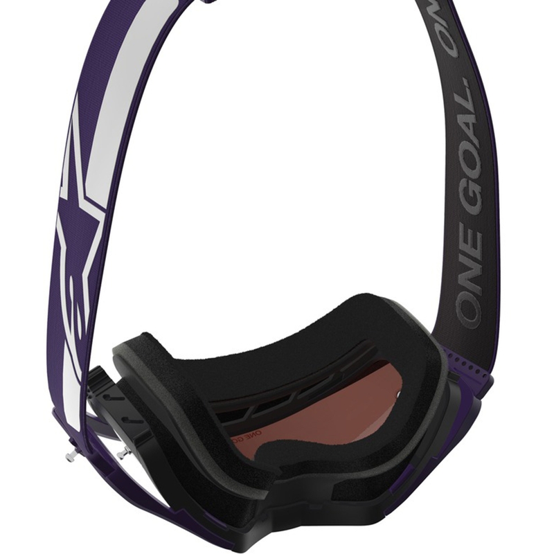 Ochelari motocross Alpinestars Supertech Vision Hunta96 XXV violet-alb cu plexiglas argintiu oglindă