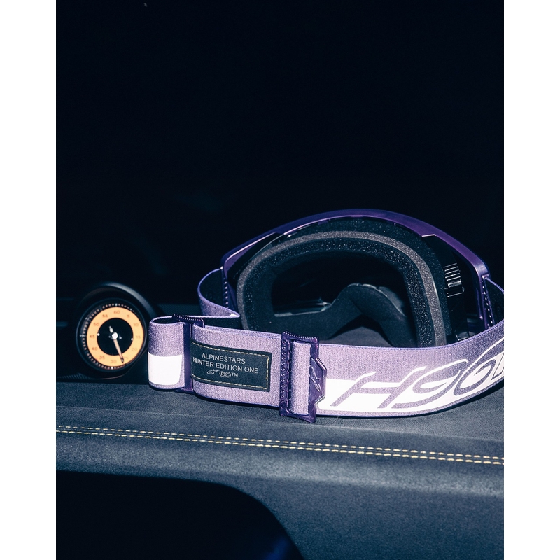 Ochelari motocross Alpinestars Supertech Vision Hunta96 XXV violet-alb cu plexiglas argintiu oglindă