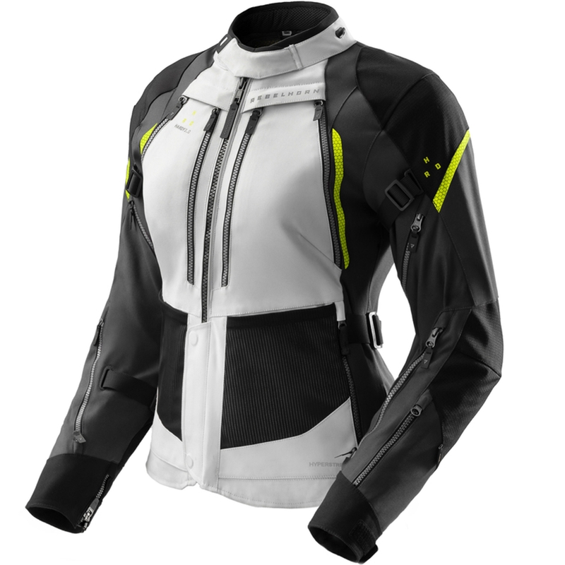 Geacă de motocicletă pentru femei Rebelhorn Hardy 3.0 negru-gri-galben fluo