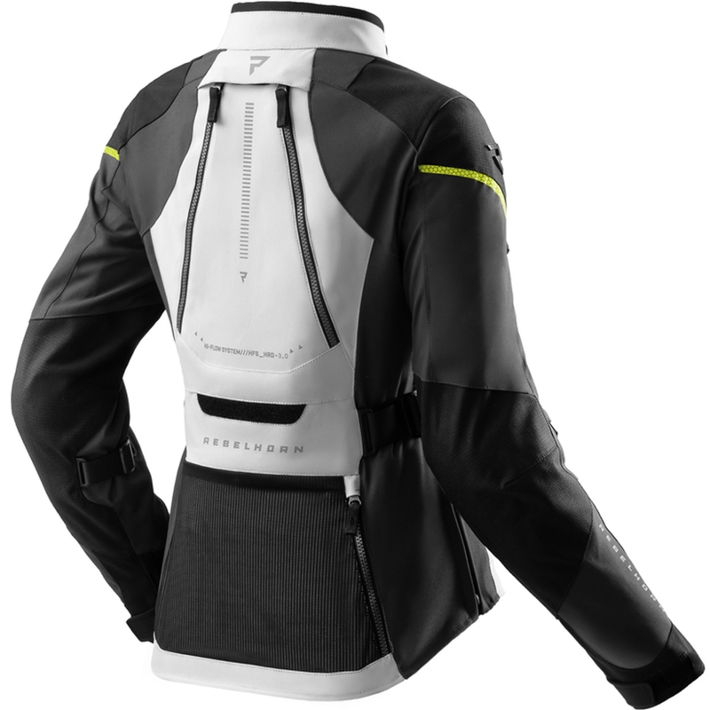 Geacă de motocicletă pentru femei Rebelhorn Hardy 3.0 negru-gri-galben fluo