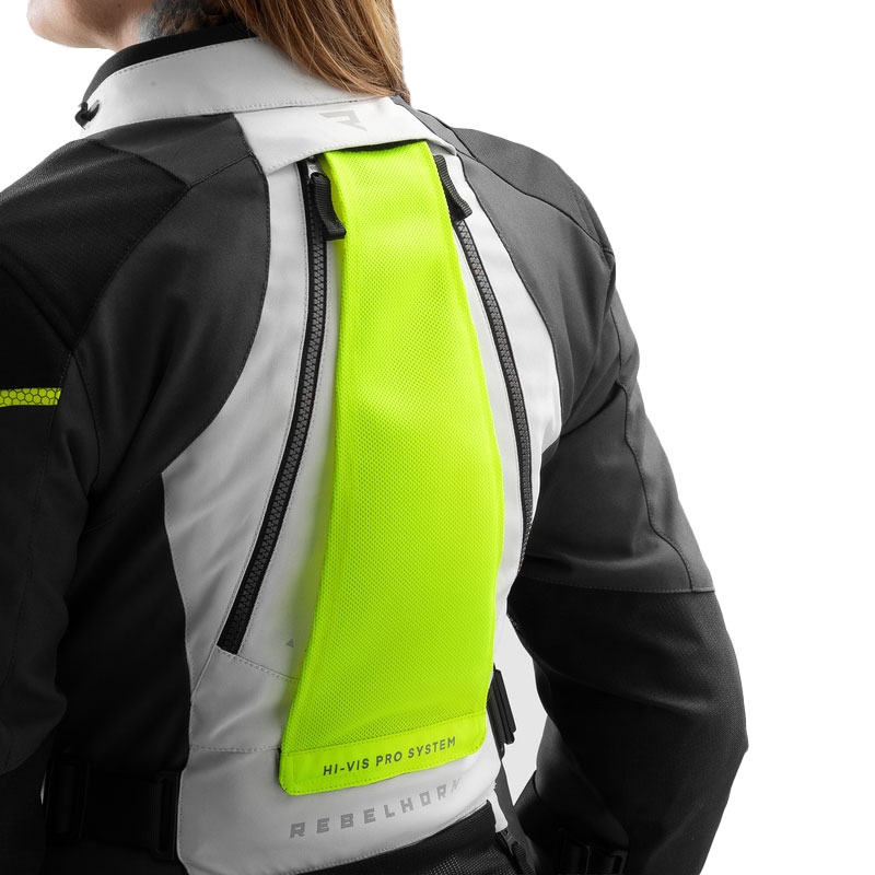 Geacă de motocicletă pentru femei Rebelhorn Hardy 3.0 negru-gri-galben fluo