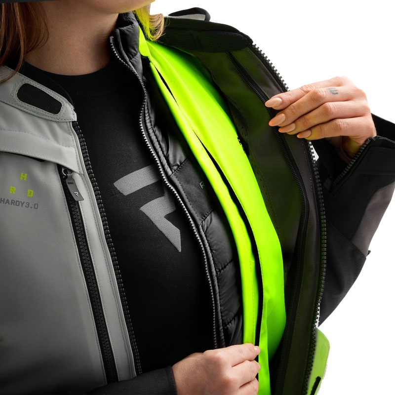 Geacă de motocicletă pentru femei Rebelhorn Hardy 3.0 negru-gri-galben fluo
