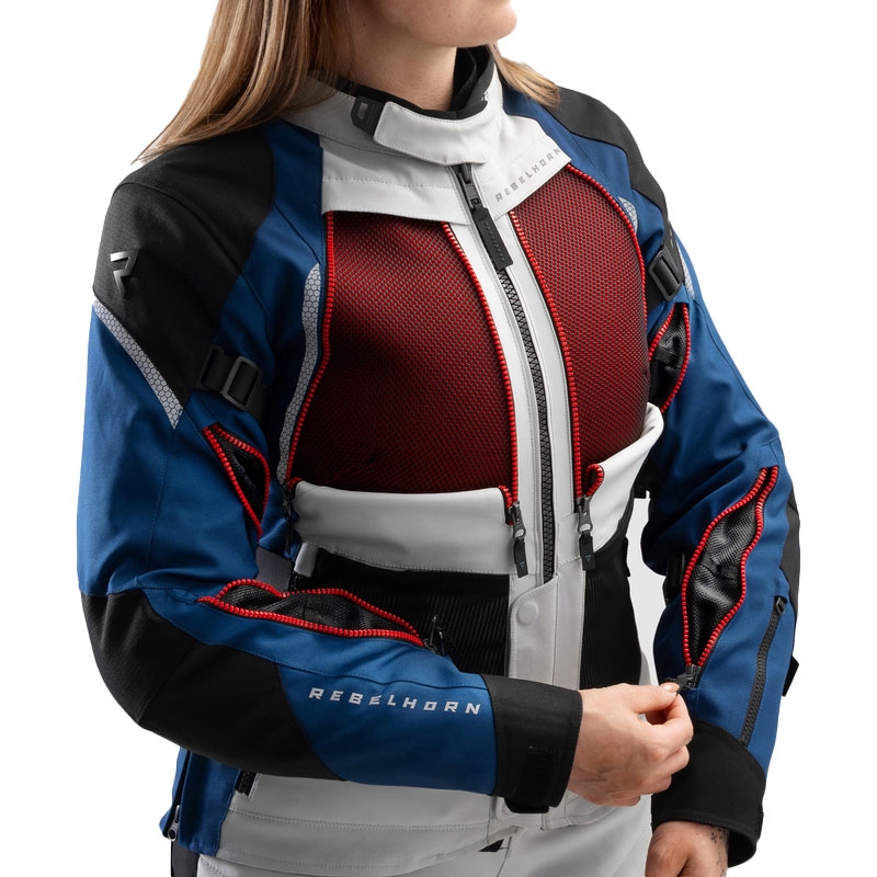Geaca moto dama Rebelhorn Hardy 3.0 albastru-gri-rosu