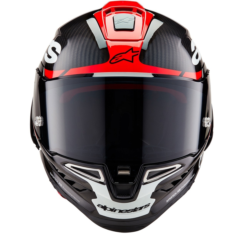 Cască integrală de motocicletă Alpinestars Supertech R-10 Element carbon fluo roșu-alb