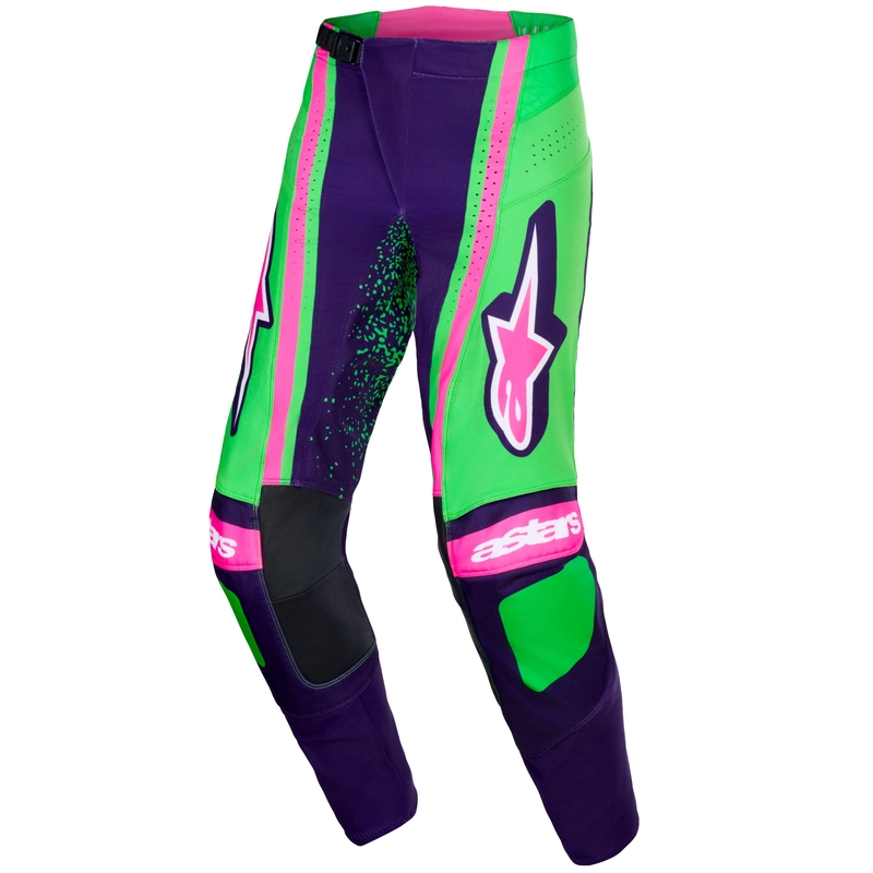 Pantaloni motocross Alpinestars Techstar Nomur violet închis-verde-roz fluo