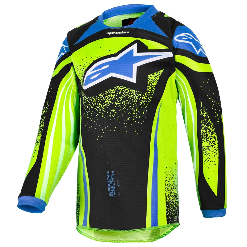 Tricou Motocross Alpinestars Racer Nomur Copii Albastru Închis-Galben Fluo-Negru