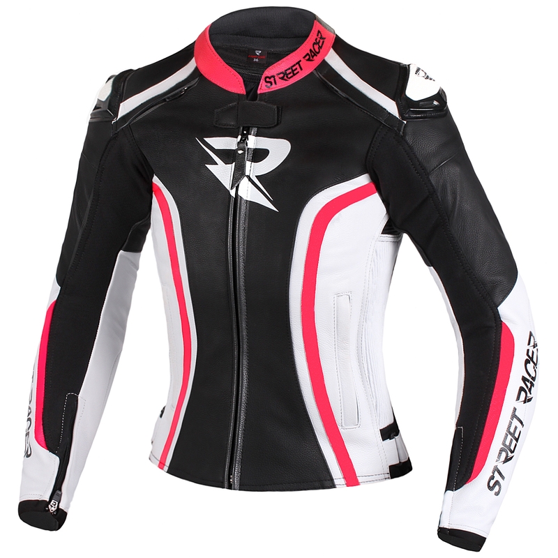 Geacă moto pentru femei Street Racer Electra negru-alb-roz fluorescent lichidare