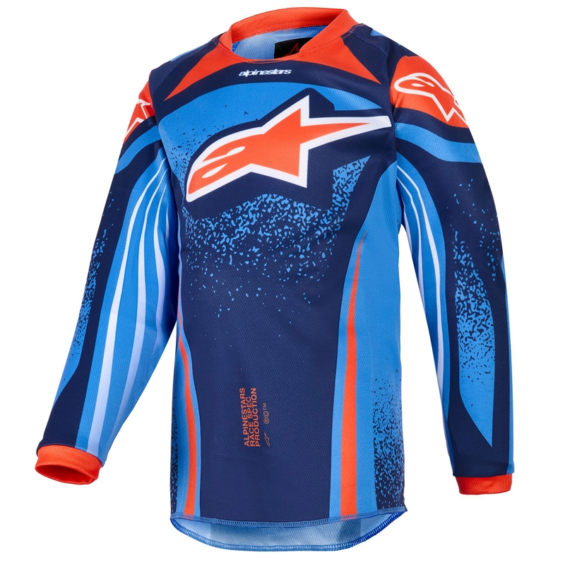 Tricou motocross Alpinestars Racer Nomur pentru copii, albastru închis-portocaliu-negru