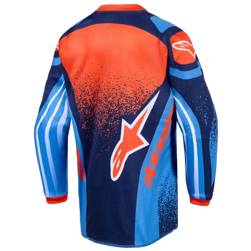 Tricou motocross Alpinestars Racer Nomur pentru copii, albastru închis-portocaliu-negru