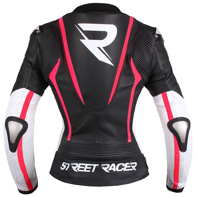 Geacă moto pentru femei Street Racer Electra negru-alb-roz fluorescent lichidare