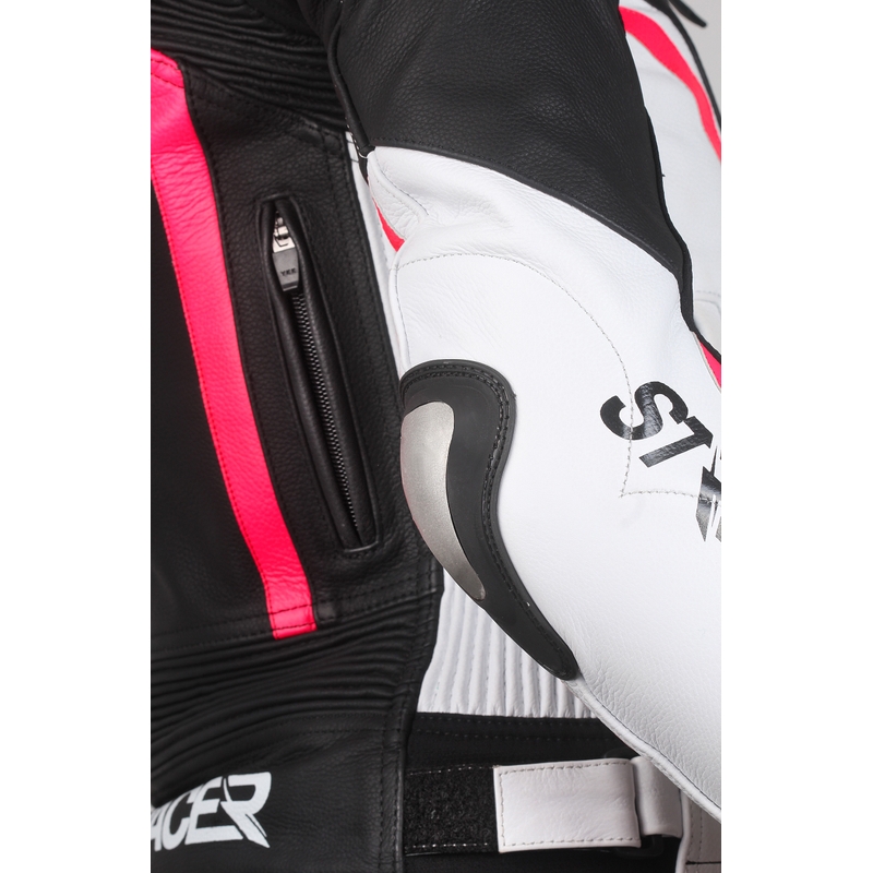 Geacă moto pentru femei Street Racer Electra negru-alb-roz fluorescent lichidare