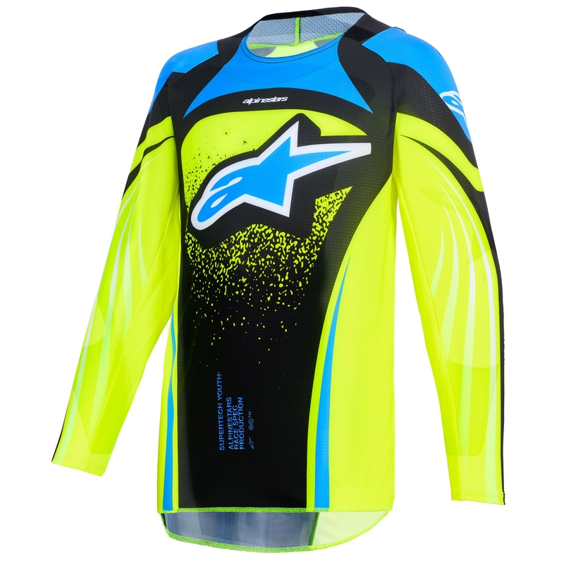 Tricou Motocross Alpinestars Techstar Nomur Copii Albastru Închis-Galben Fluo-Albastru