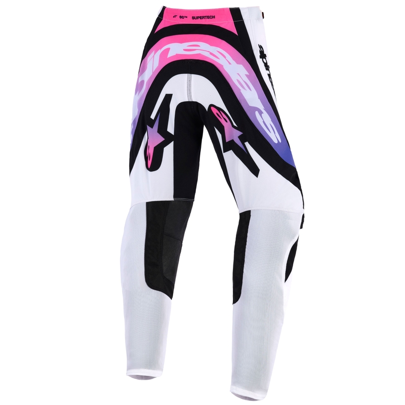 Pantaloni Motocross Alpinestars Supertech Vista pentru Copii, Alb-Mov-Negru
