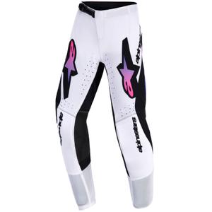 Pantaloni Motocross Alpinestars Supertech Vista pentru Copii, Alb-Mov-Negru