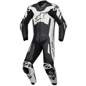 Costum de piele Alpinestars GP Plus V4 Sprint, compatibil cu Tech-air, negru-alb-roșu fluo
