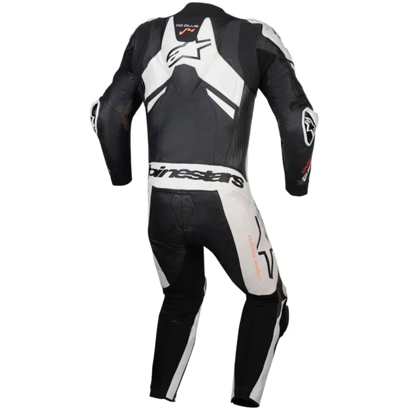 Costum de piele Alpinestars GP Plus V4 Sprint, compatibil cu Tech-air, negru-alb-roșu fluo