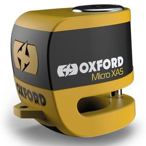 Blocator frână disc Oxford Micro XA5 cu alarmă integrată, galben-negru