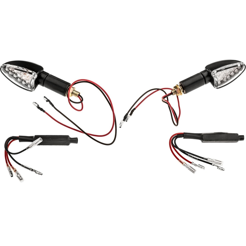Semnalizatoare Oxford LED Arrow lungi cu lentilă transparentă și carcasă neagră