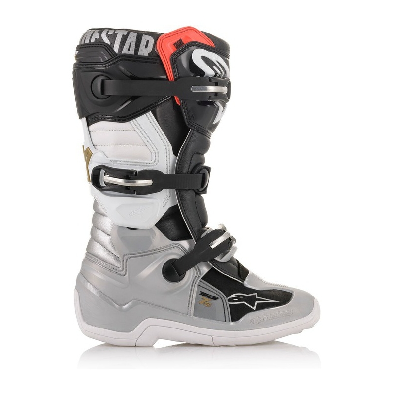 Ghete motocross Alpinestars TECH 7 S pentru copii, negru-argintiu-alb-auriu