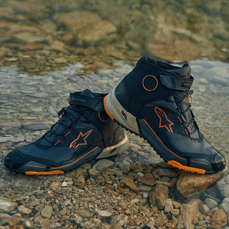 Ghete moto Alpinestars CR-X Drystar negru-maro-portocaliu