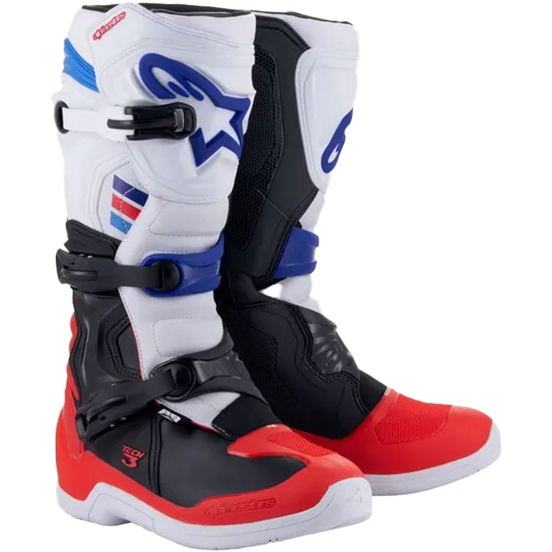 Ghete motocross Alpinestars TECH 3 alb-negru-albastru-roșu