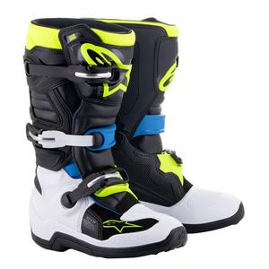 Ghete motociclete copii Alpinestars Tech 7 S negru-alb-galben fluo-albastru