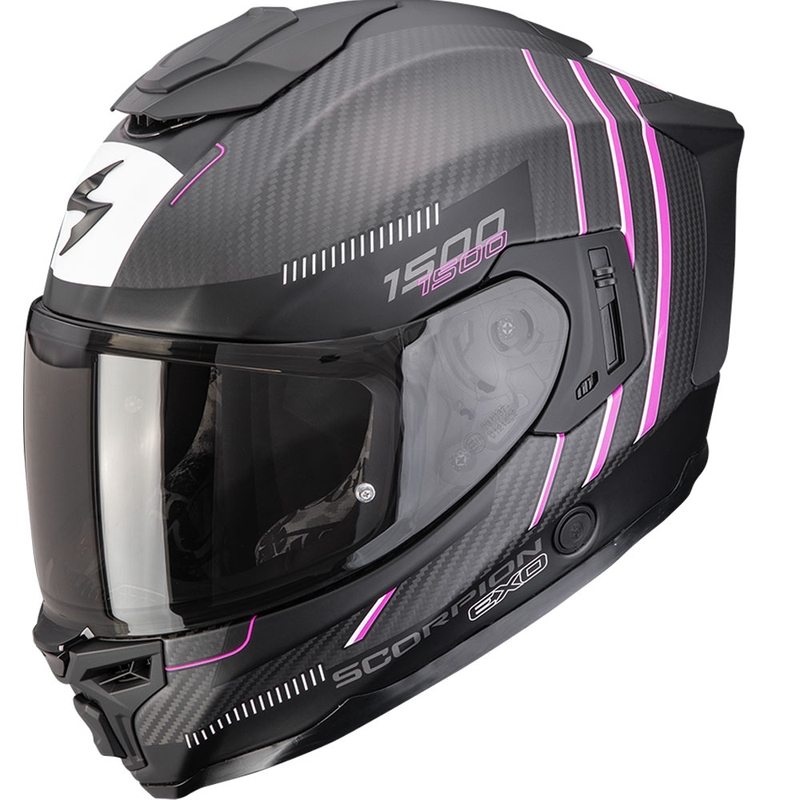 Cască integrală Scorpion EXO-1500 Carbon Air Zity, neagră mată și roz