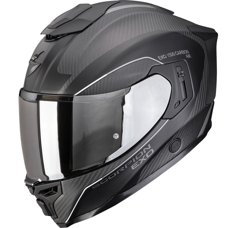 Cască integrală Scorpion EXO-1500 Carbon Air Mundi, neagră mată și argintie