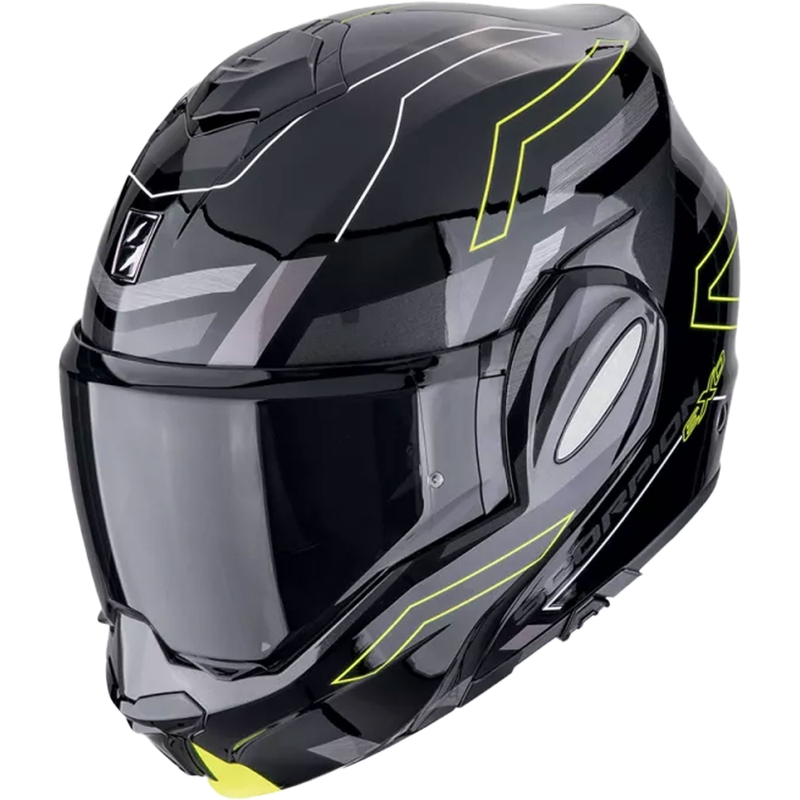 Cască de motocicletă rabatabilă Scorpion EXO-TECH EVO CONQUER negru-galben fluo