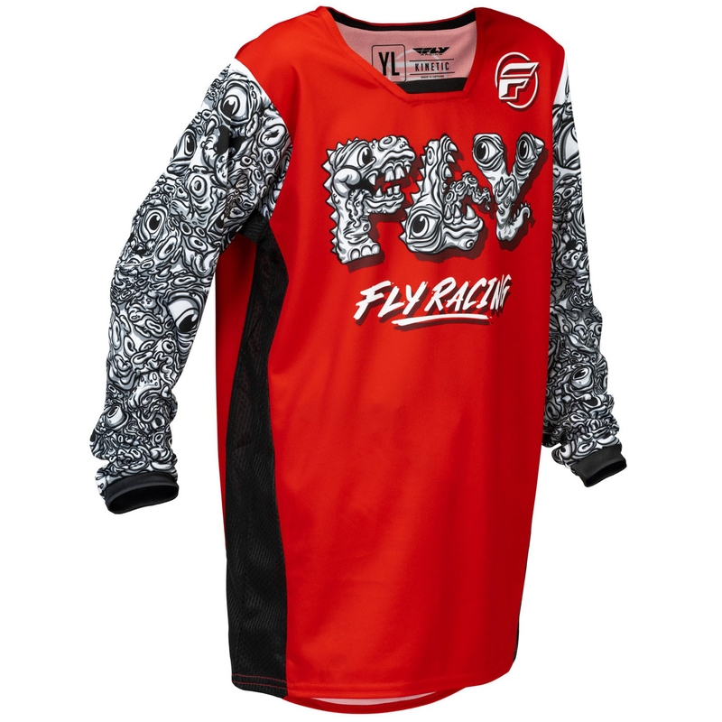 Tricou motocross pentru copii FLY Racing KINETIC MUTANT roșu-alb-negru