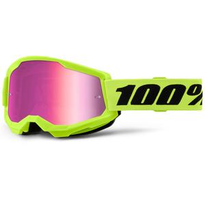Ochelari motocross pentru copii 100% STRATA 2 galben fluo cu plexiglas roz
