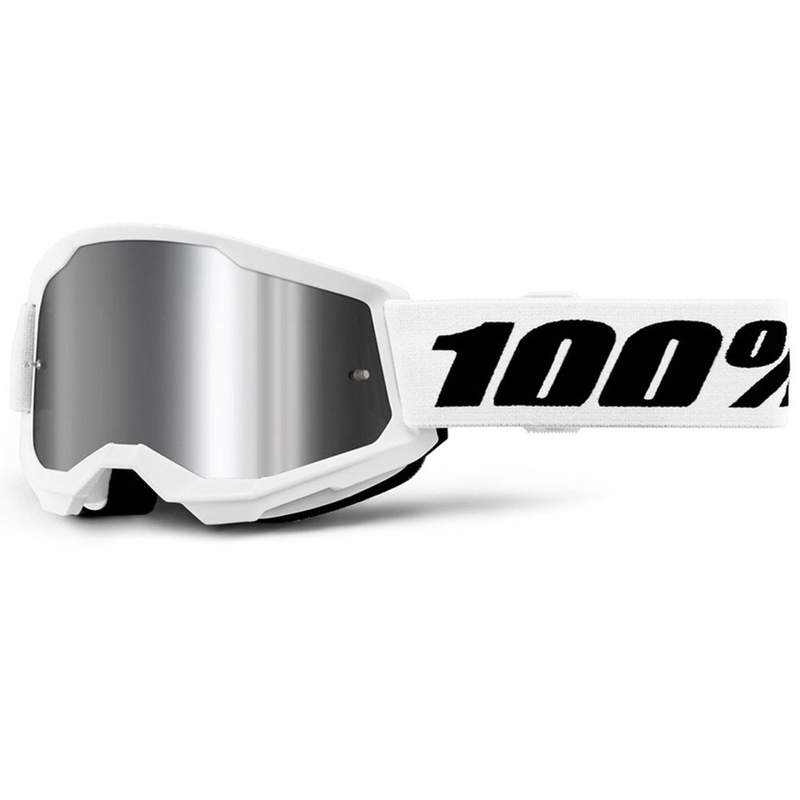 Ochelari motocross pentru copii 100% STRATA 2 albi cu plexiglas argintiu