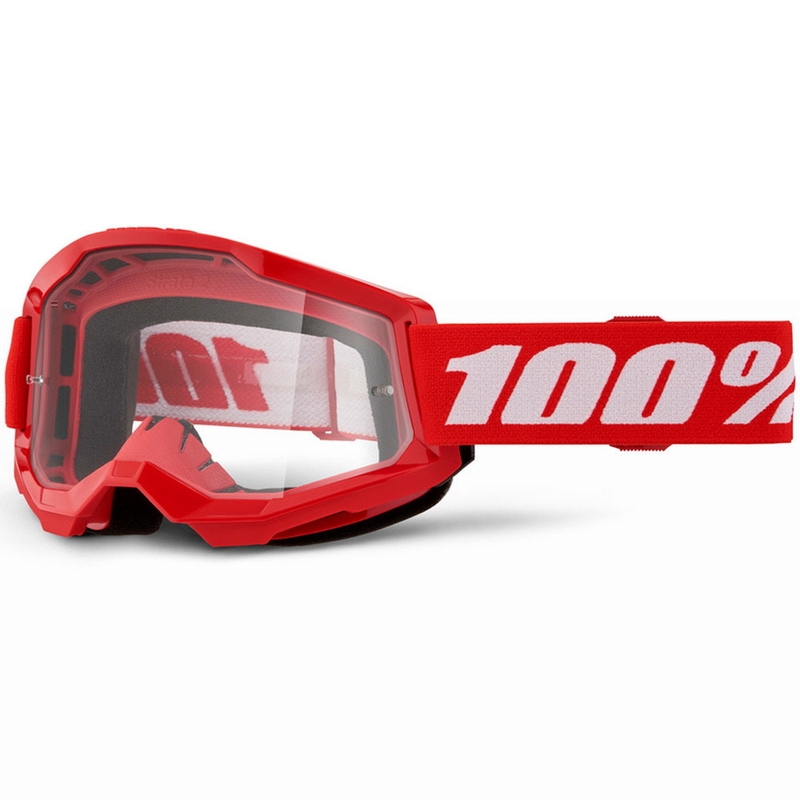 Ochelari de motocross pentru copii 100% STRATA 2 roșii cu plexiglas transparent