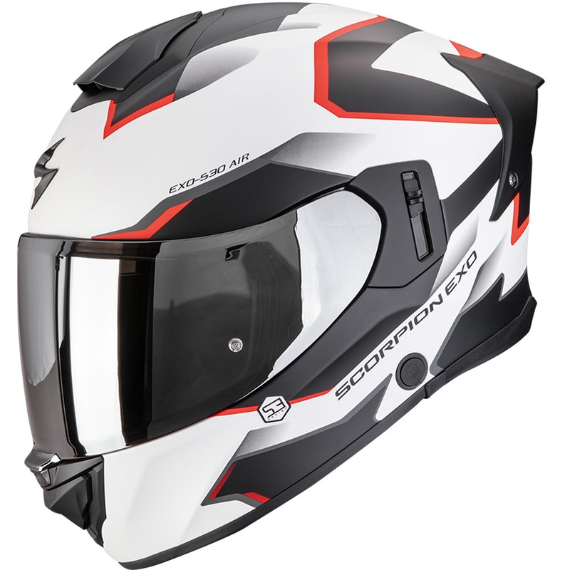 Cască integrală pentru motocicletă Scorpion EXO-530 Air Clip, alb mat-negru-roșu