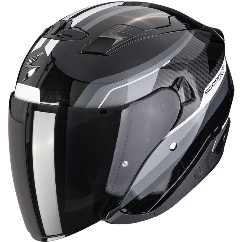 Cască de motocicletă Scorpion EXO-230 Hipe, model open face, negru-argintiu