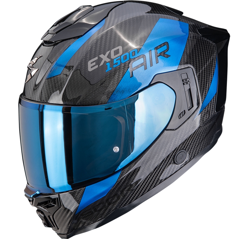 Cască integrală Scorpion EXO-1500 Carbon Air Platted, neagră-albăstruie