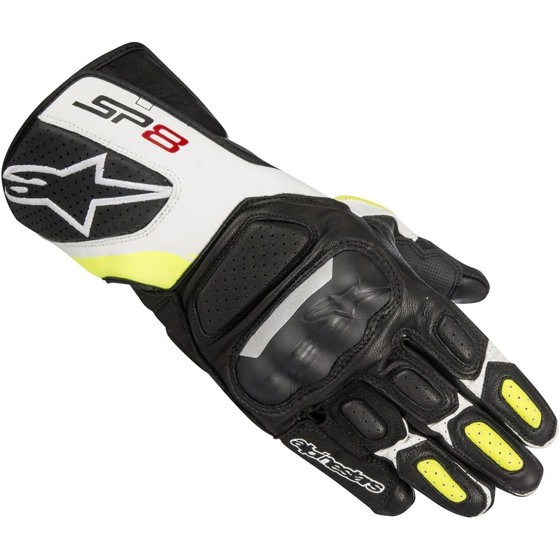 Mănuși de motocicletă Alpinestars SP-8 negru, alb și galben