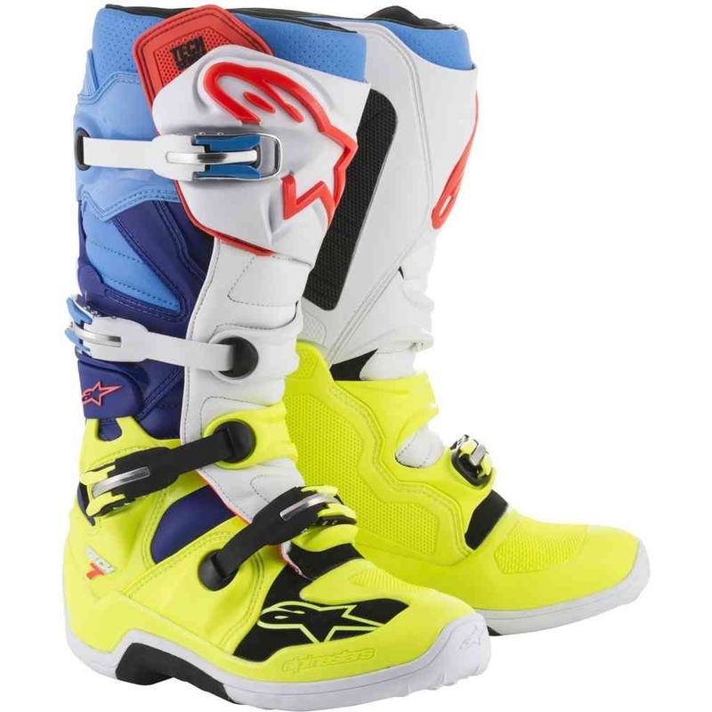 Alpinestars Tech 7 galben-alb-albastru-albastru-roșu-negru cizme de motocicletă