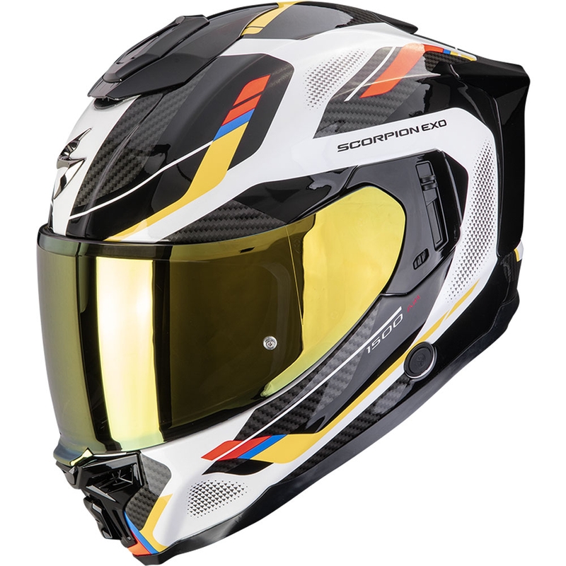 Cască integrală pentru motocicletă Scorpion EXO-1500 Air Sleek, alb-albastru-galben