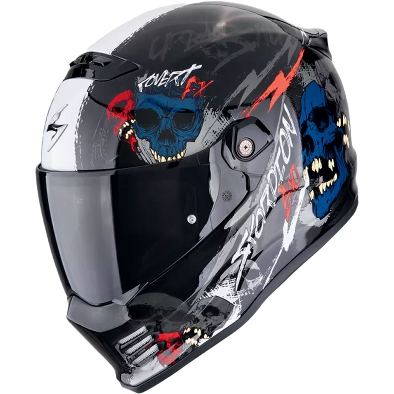 Casca integrala de motocicleta Scorpion COVERT FX SKULLZ negru-gri-rosu