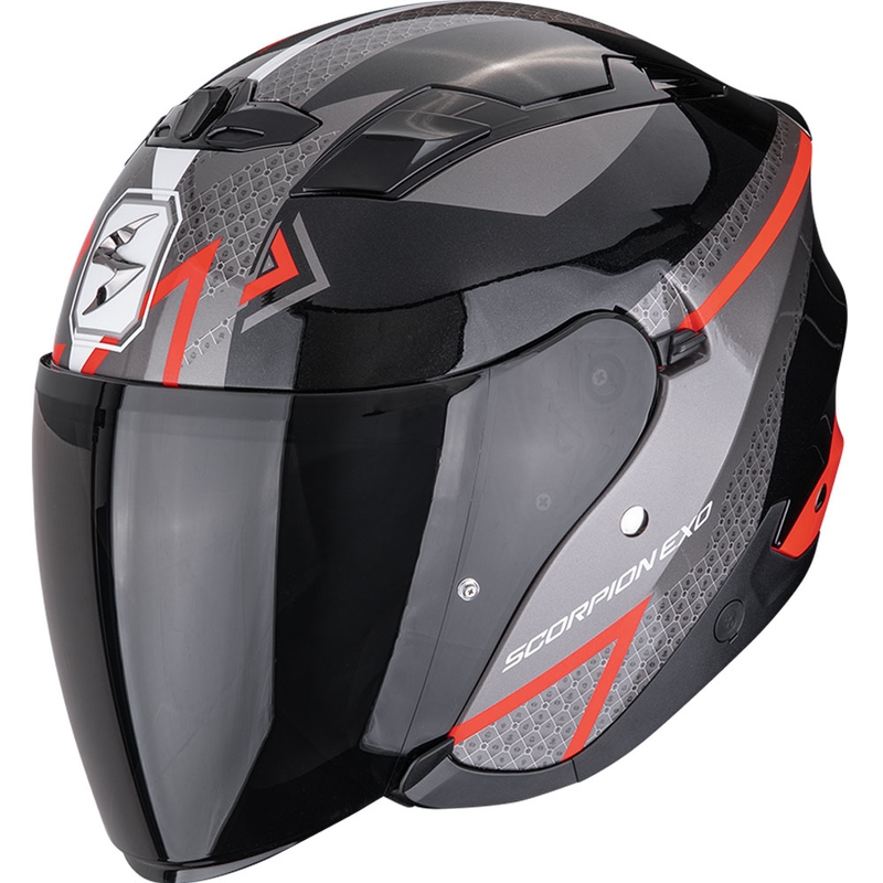Cască de motocicletă Scorpion EXO-230 Loop, model open face, negru-roșu metalic