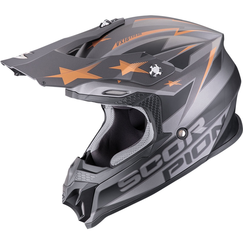 Cască motocross Scorpion VX-16 EVO Air Patriot argintiu-negru-cupru